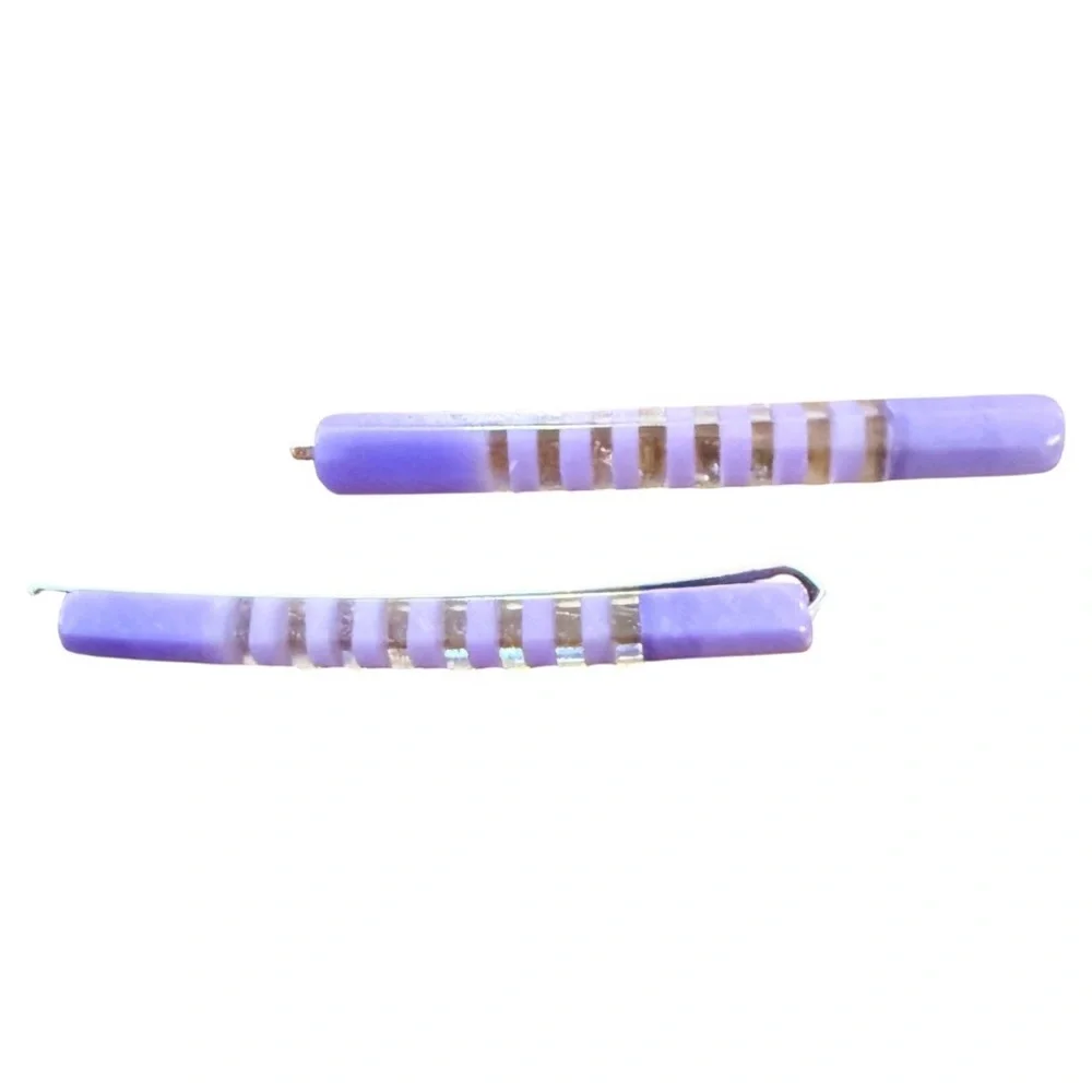 1970’s Purple and Clear Striped Bobby Pins Barrettes, 2.5” Long, Deadstock
